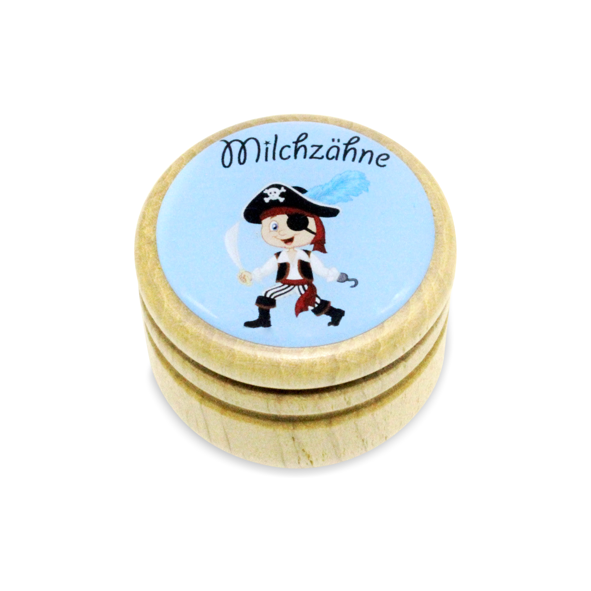 Milchzahndose Pirat Zahndose Milchzähne Bilderdose aus Holz mit Drehverschluss 44 mm ( Pirat ) - 7010