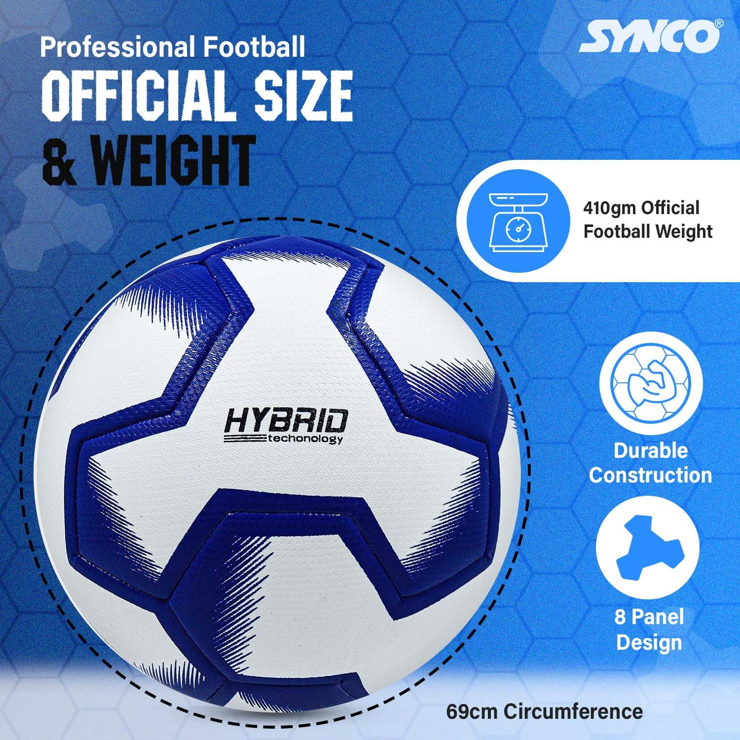 Synco Blade Hybrid Fußball | 8-Panel-TPU, weiß Größe 5-1004