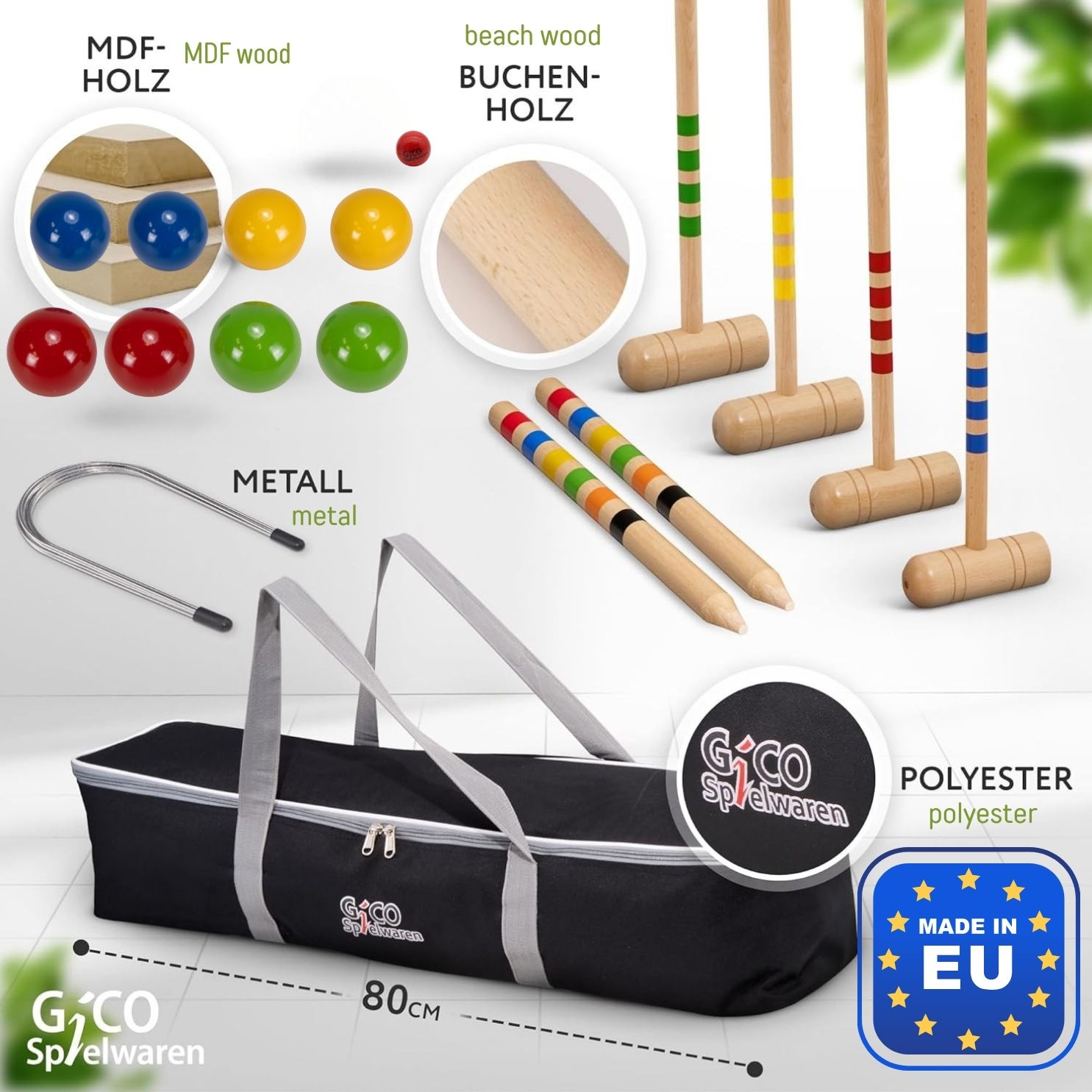 GICO KROBOC - 2 Spiele in 1 - Krocketspiel Croquet und Boccia Spiel im Set -3108