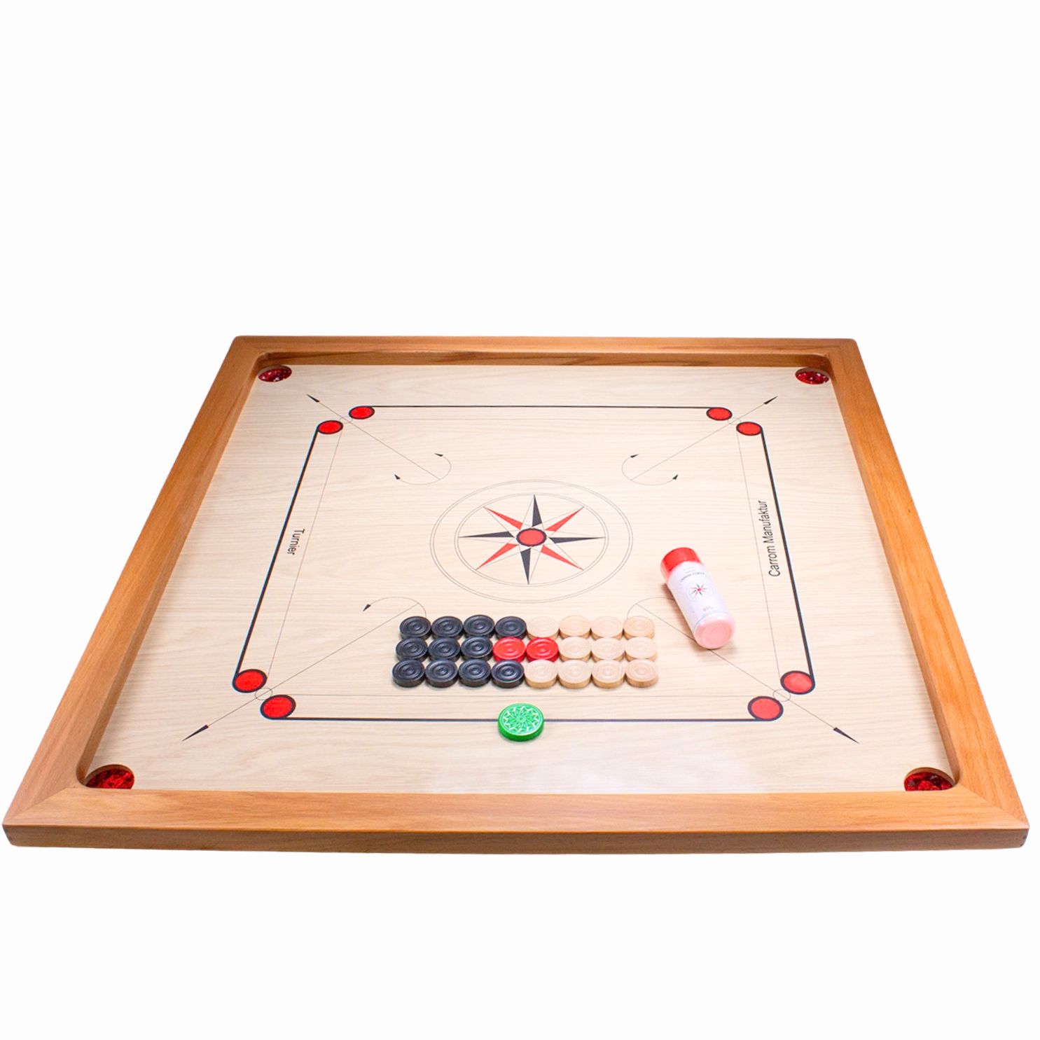 Carrom Manufaktur Board Turnier mit Zubehör (74 x 74 cm Spielfläche) - 4002