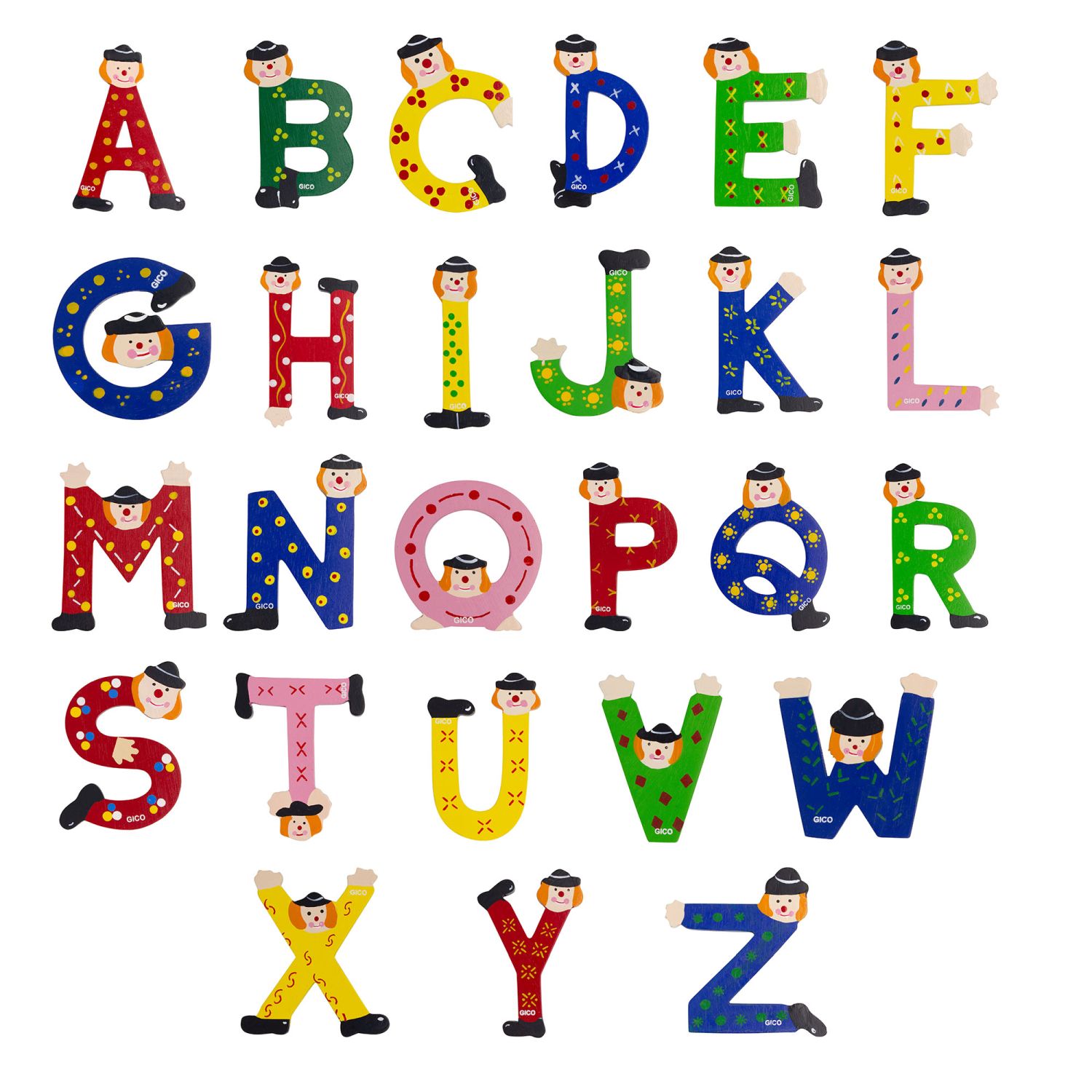 Clown Buchstaben aus Holz für das Kinderzimmer  A-Z 9 cm S
