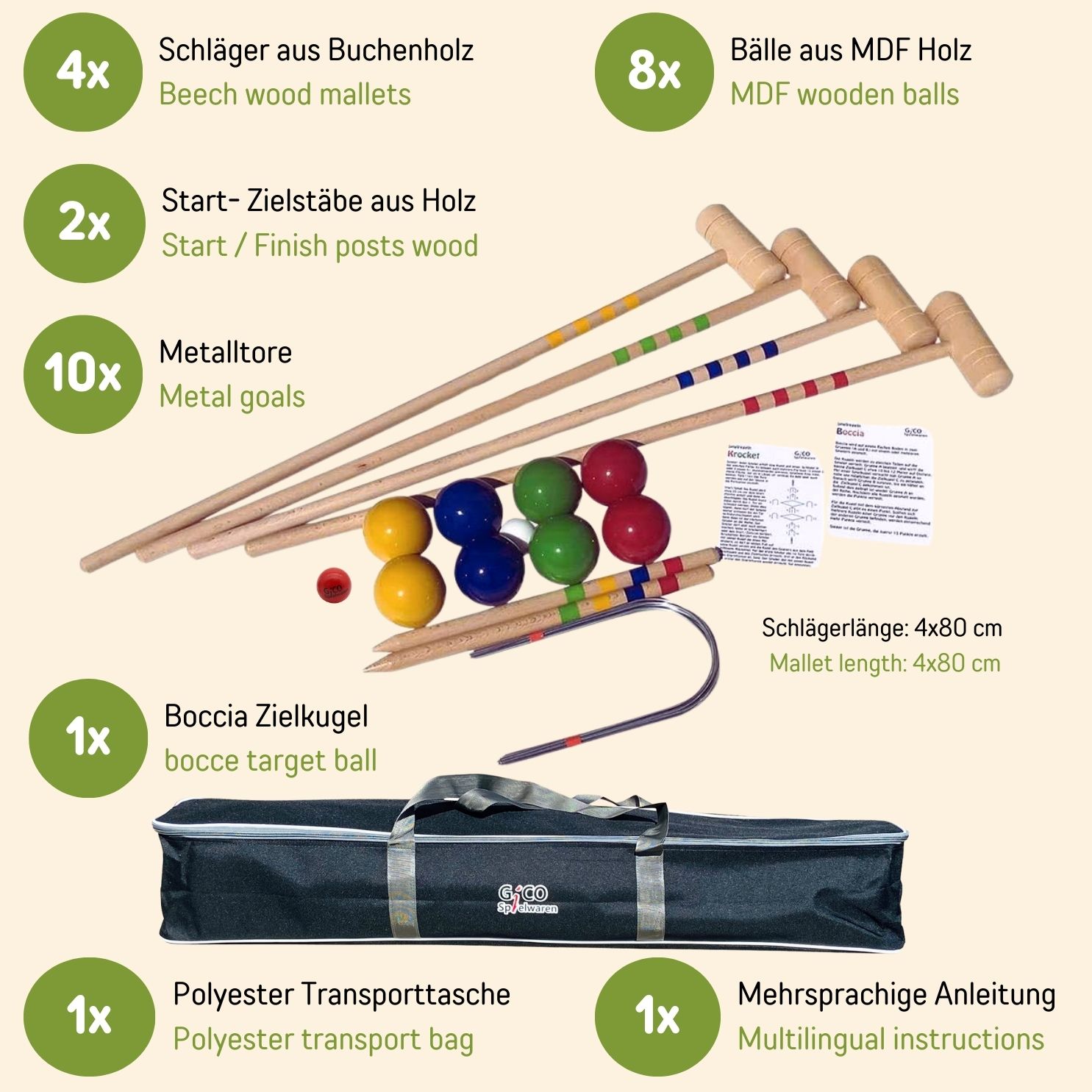 GICO KROBOC - 2 Spiele in 1 - Krocketspiel Croquet und Boccia Spiel im Set -3108