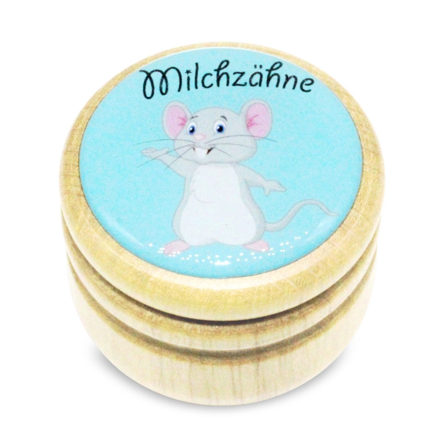 Milchzahndose Maus Zahndose Milchzähne Bilderdose aus Holz mit Drehverschluss 44 mm ( Maus ) - 7012