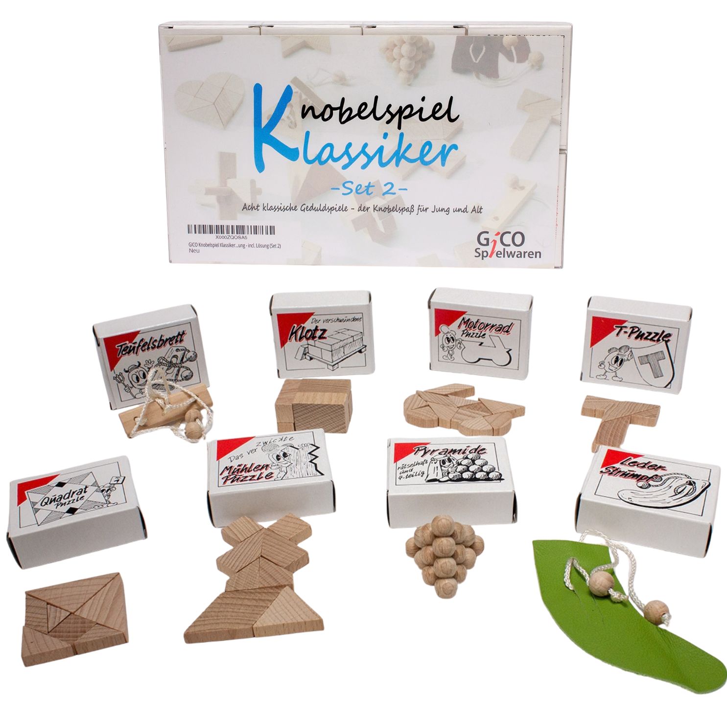 GICO Knobelspiel Klassiker Set 2 - 8 Geduldspiele in Geschenkverpackung - 2181