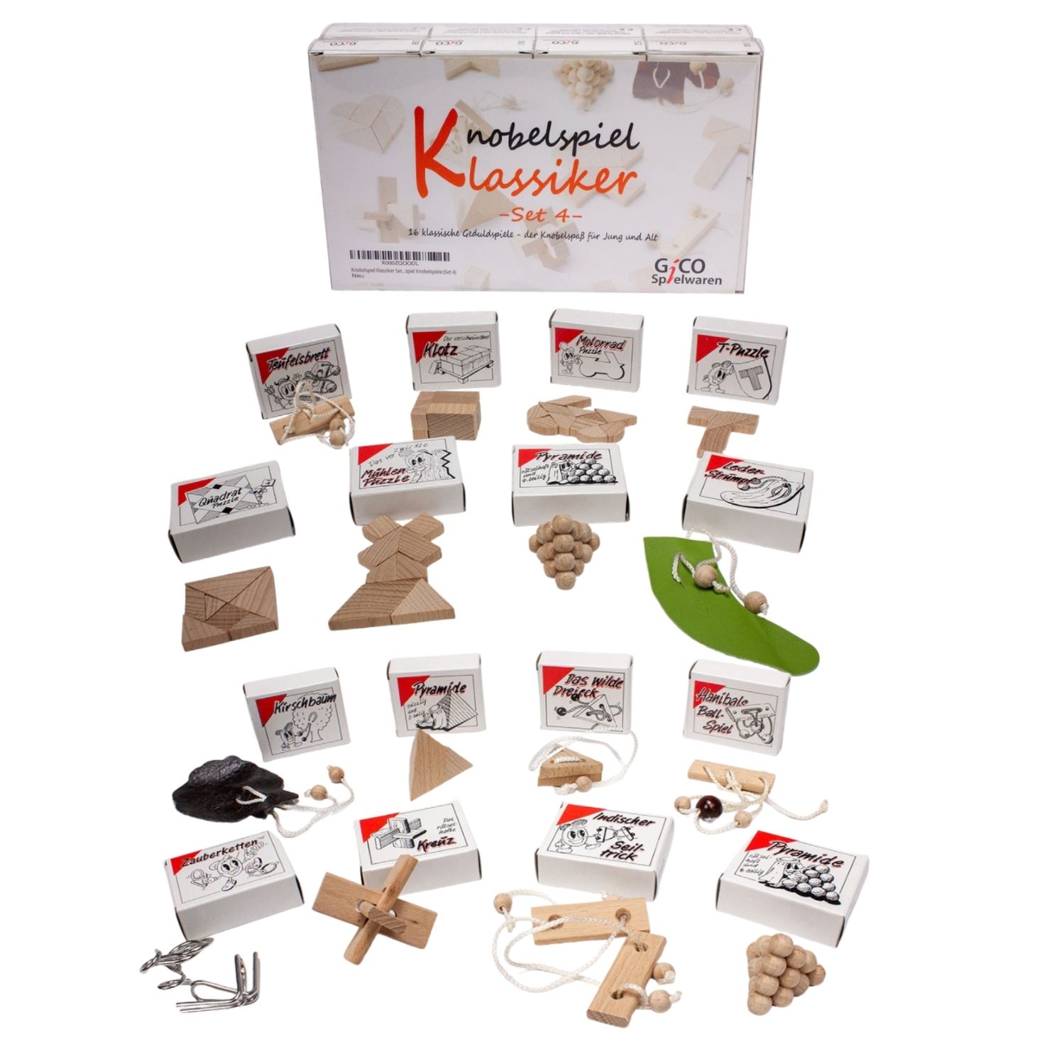GICO Knobelspiel Klassiker Set 4 - 16 Geduldspiele in Geschenkverpackung - 2183