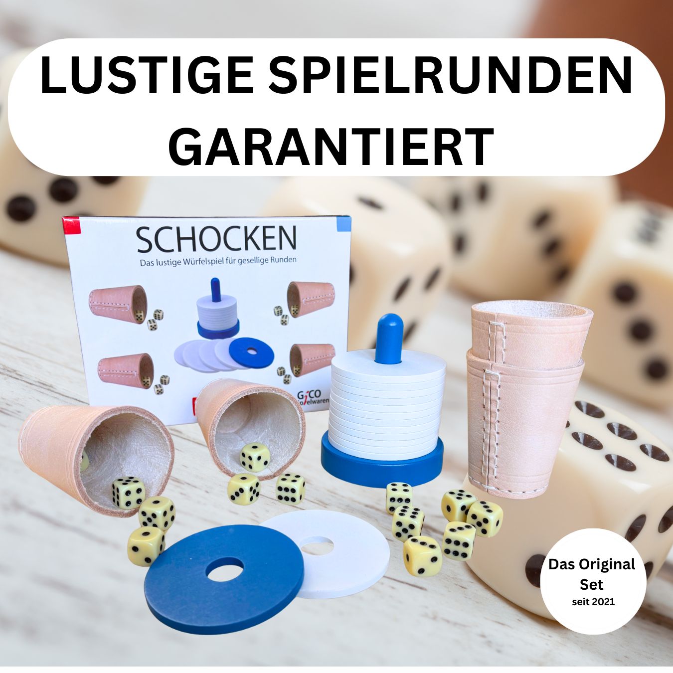 GICO Schocken Set Komplett - Schockbesteck, 4 Würfelbecher mit Würfeln - Jule Meiern Maxen Mörkeln - 7959