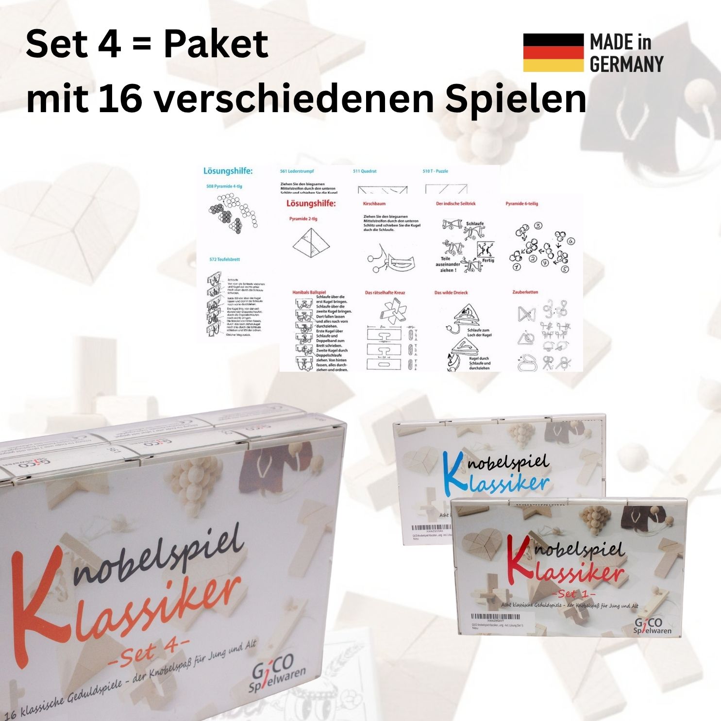 GICO Knobelspiel Klassiker Set 4 - 16 Geduldspiele in Geschenkverpackung - 2183