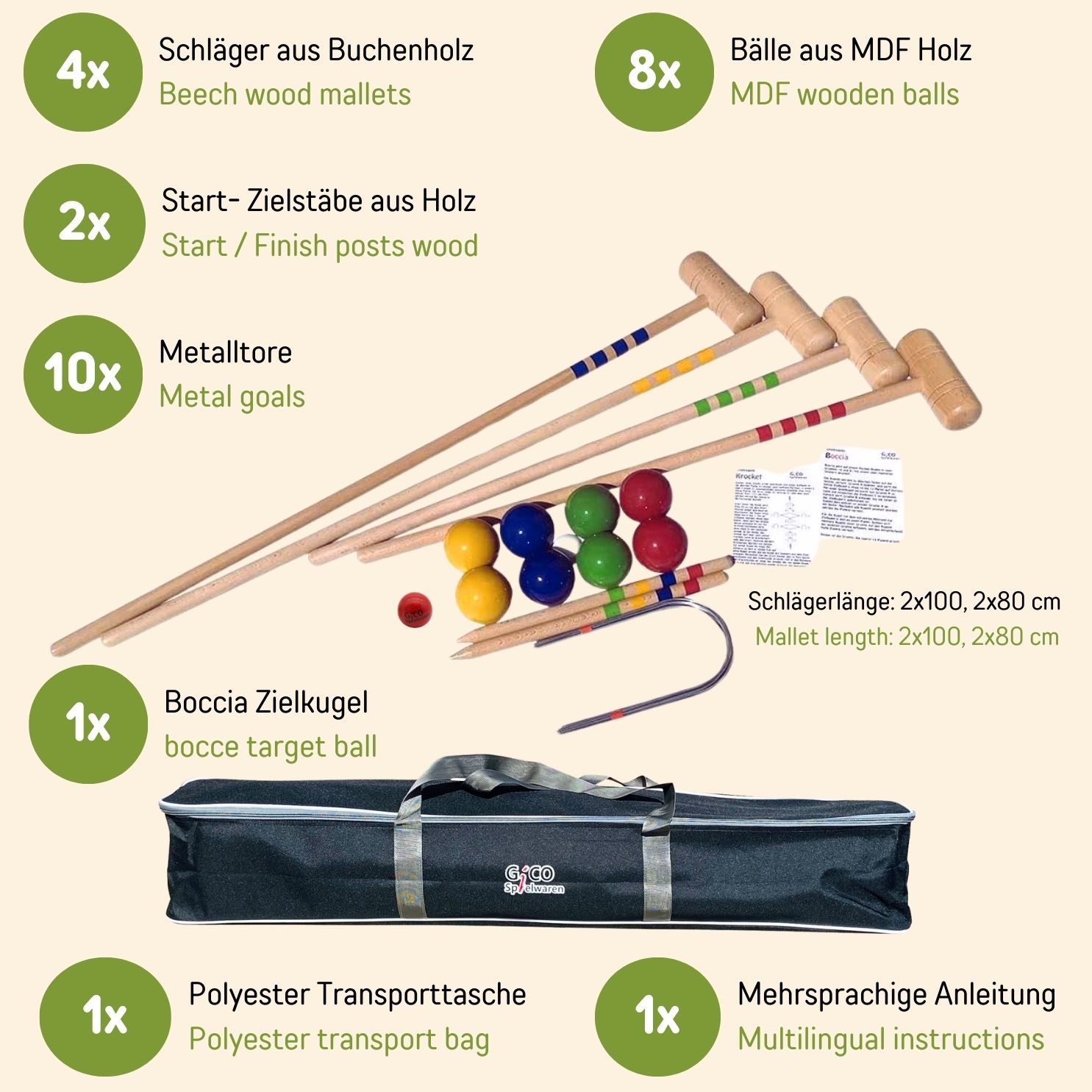GICO KROBOC XL - 2 Spiele in 1 - Krocketspiel und Boccia Spiel im Set - 3109