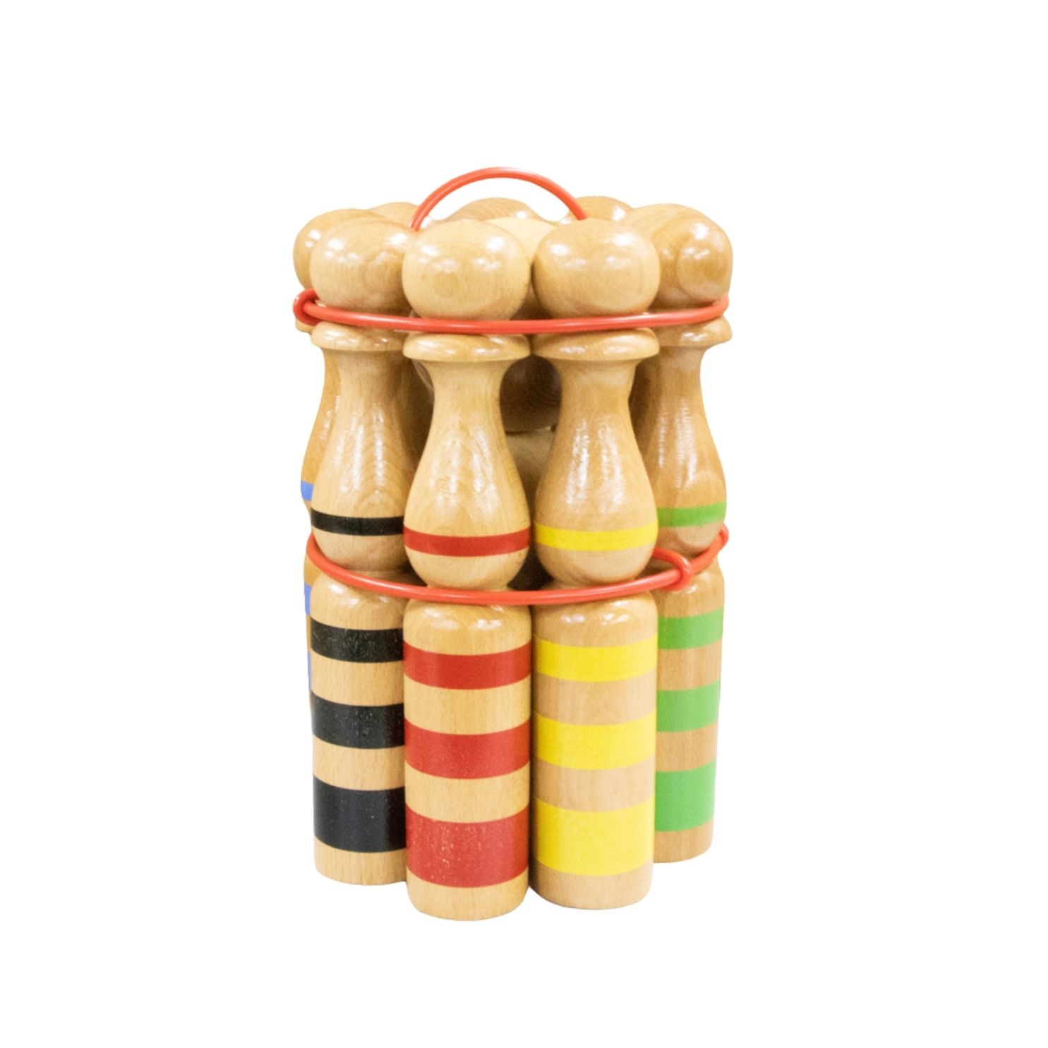 Kegelspiel Kegel Set Bowling 24 cm aus Holz groß für Kinder und Erwachsene - Massivholz 24 cm, gestreift - 3025