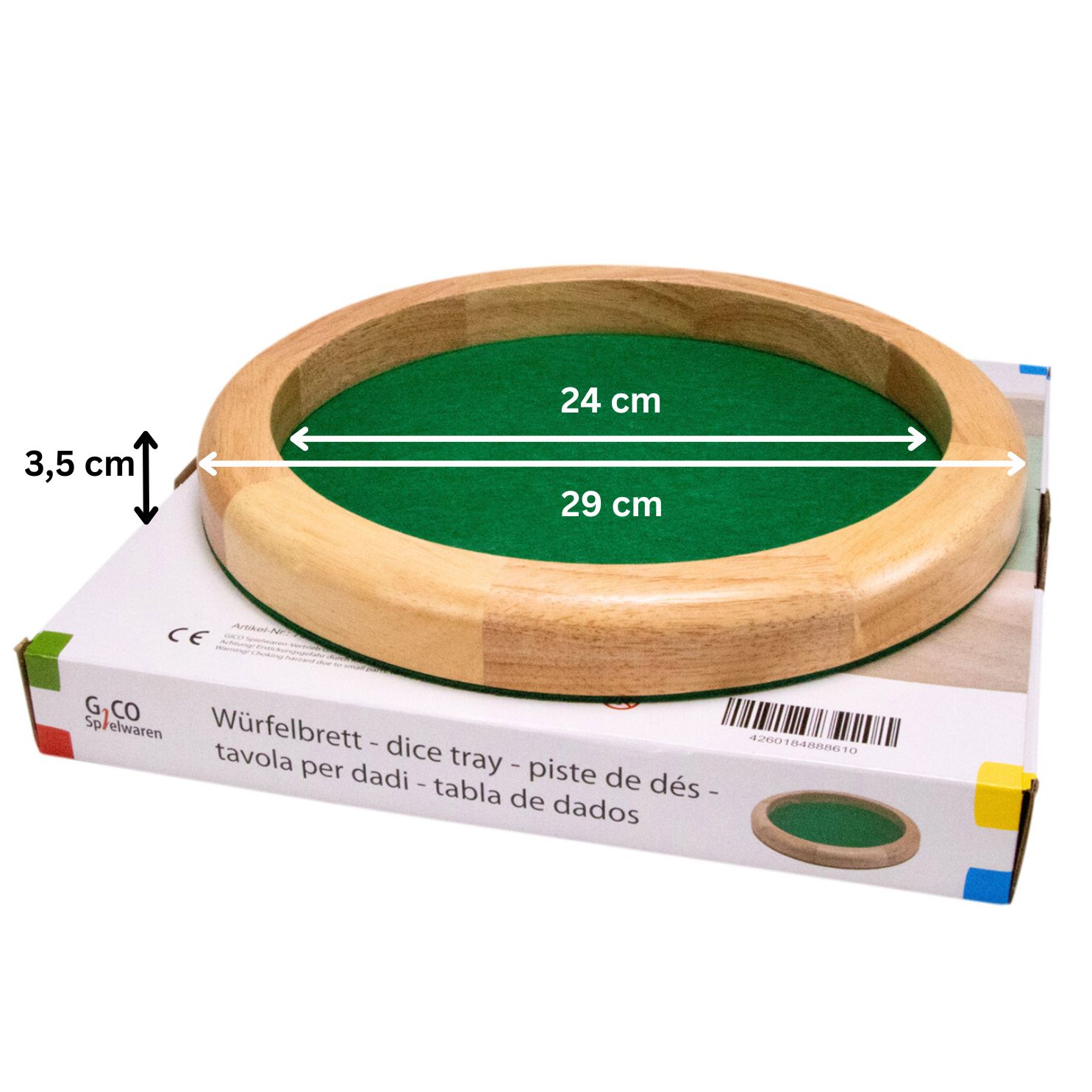 GICO Würfelteller / Würfelbrett rund  aus Holz Durchmesser 29  cm H 3,5 cm 7955