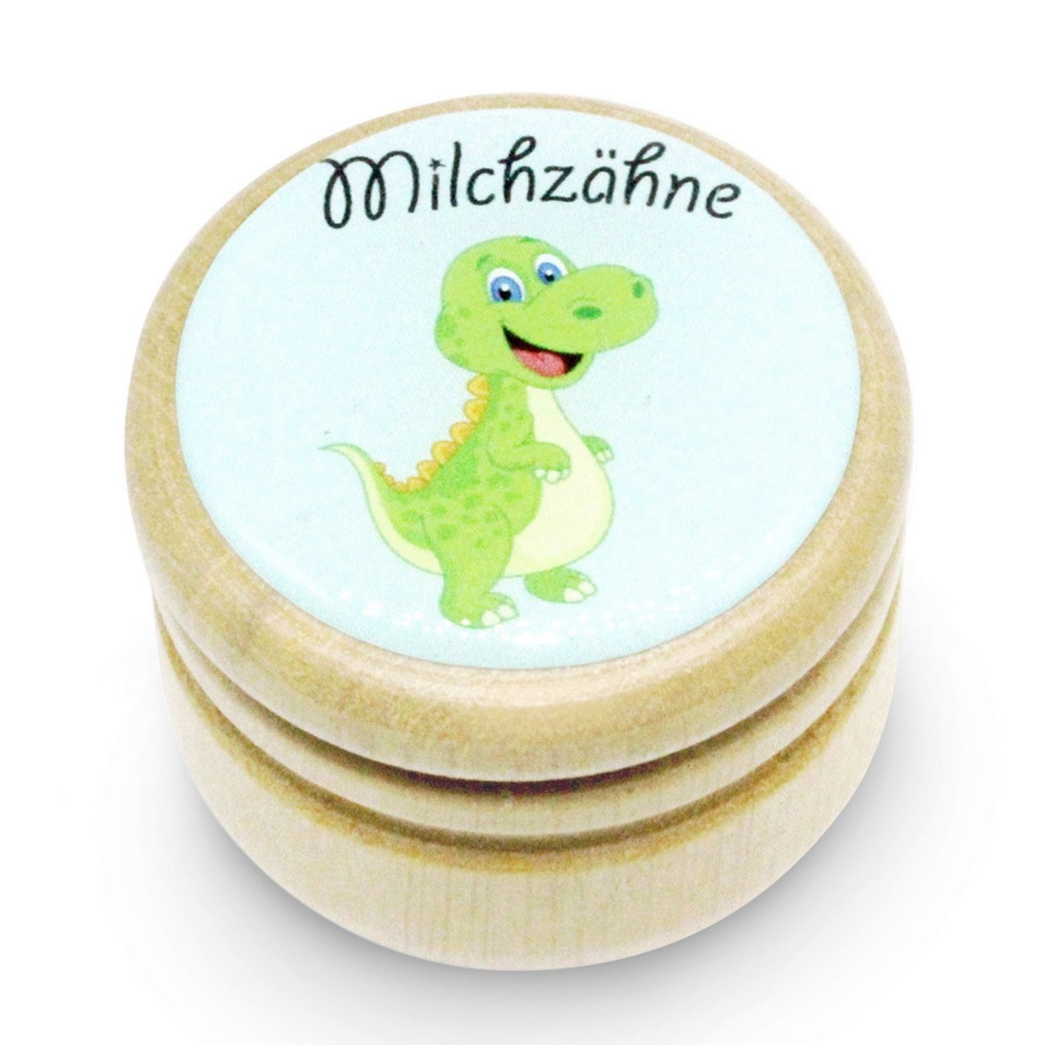 Milchzahndose Dino Zahndose Milchzähne Bilderdose aus Holz mit Drehverschluss 44 mm ( Dino )- 7014