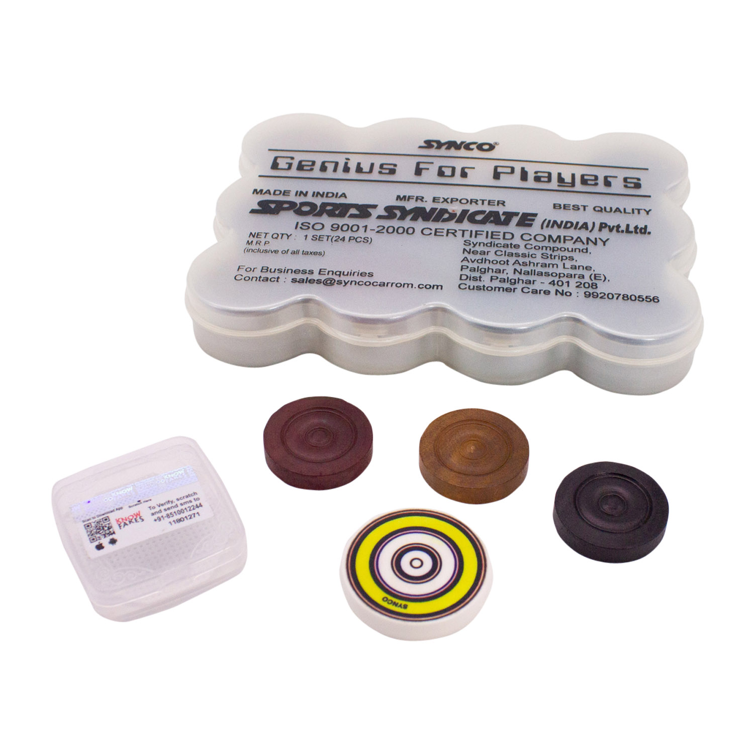 Synco Turnier Carrom Steine Komplettsatz mit Gem Striker - 2953