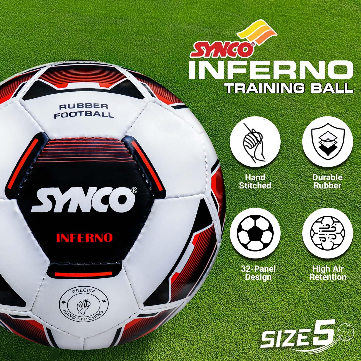 Synco Inferno Fußball Größe 5 – Weiß Trainingball für Profis - 1007