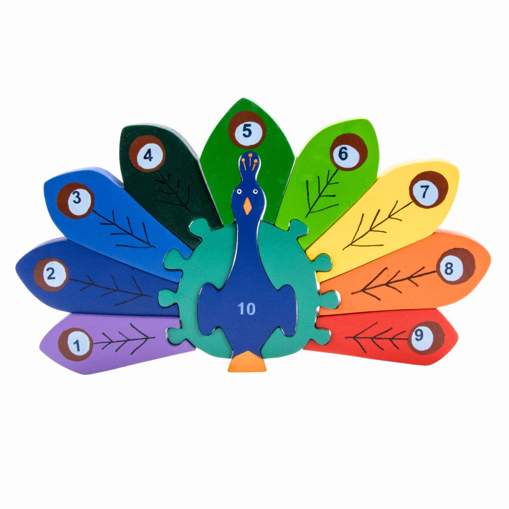 Holzpuzzle Pfau mit Zahlen von 1 bis 10- 3927
