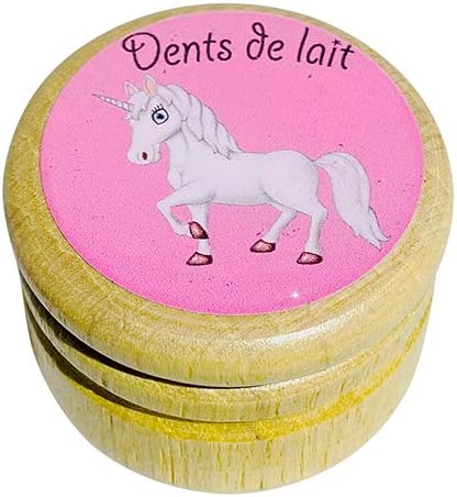 GICO Boite à dents de lait en bois pour en différents modèles pour garçons et filles avec couvercle à vis de 44 mm (Licorne) 7011F