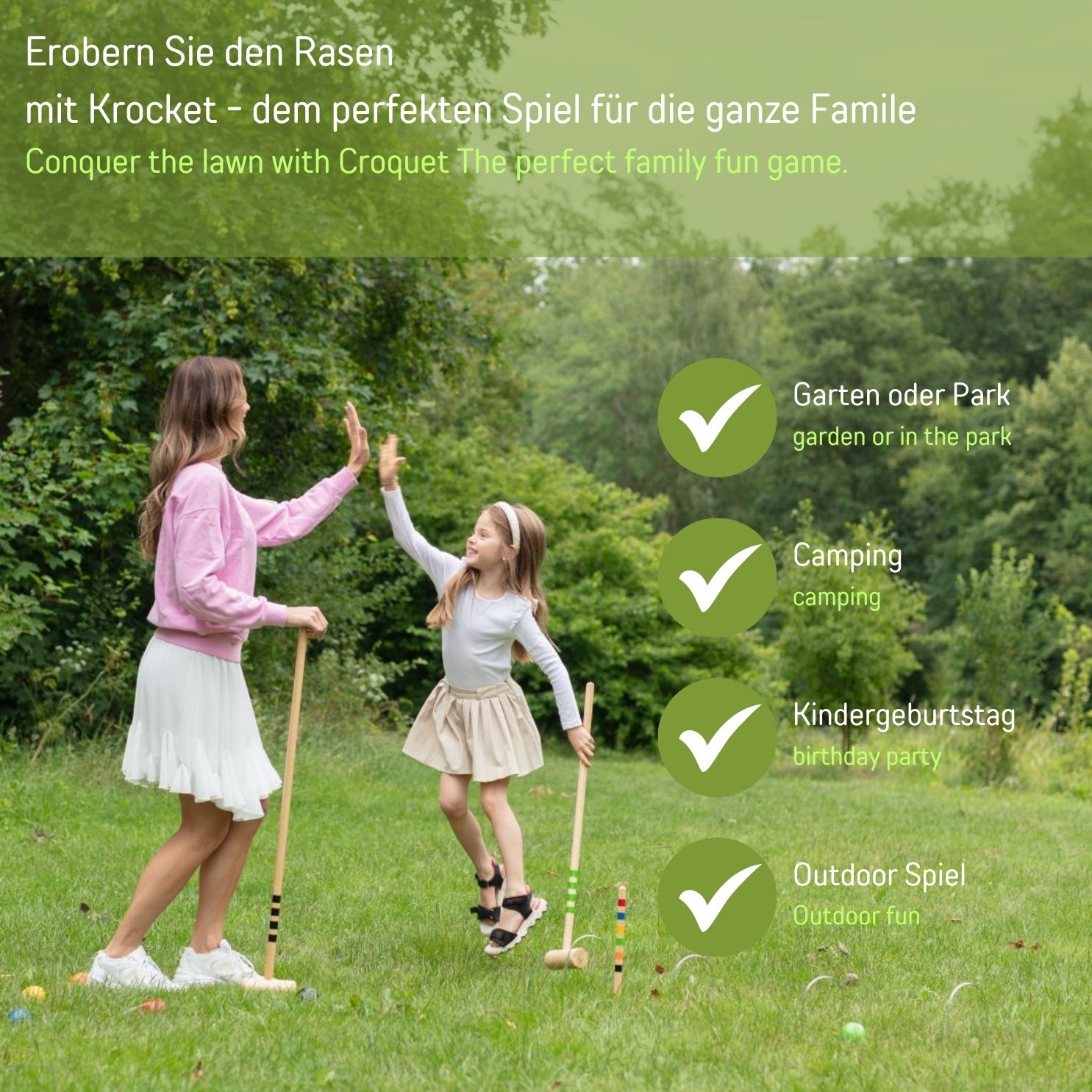 GICO Krocket Set Adult 4 Spieler Transportwagen (Erwachsenenlänge 100cm) - Qualitätsware made in EU 3124