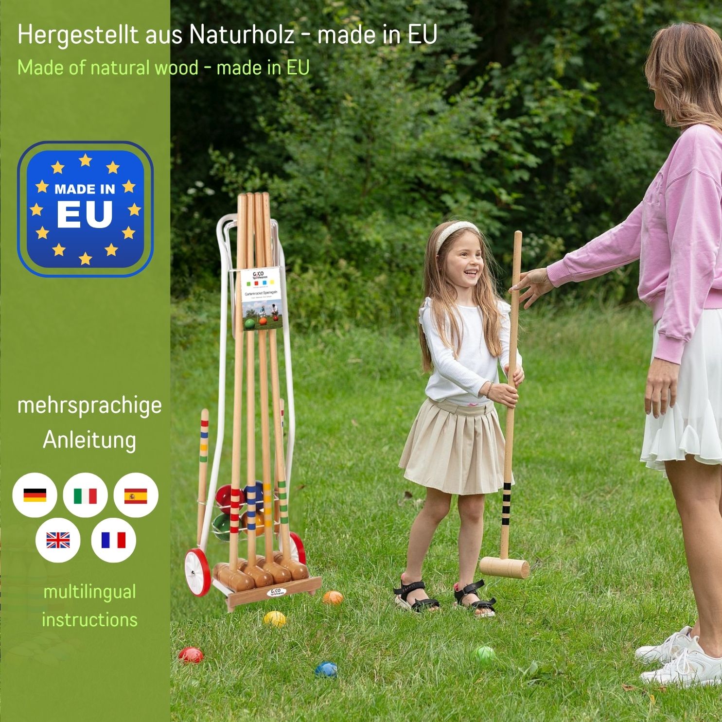 GICO Krocket Set Adult 4 Spieler Transportwagen (Erwachsenenlänge 100cm) - Qualitätsware made in EU 3124