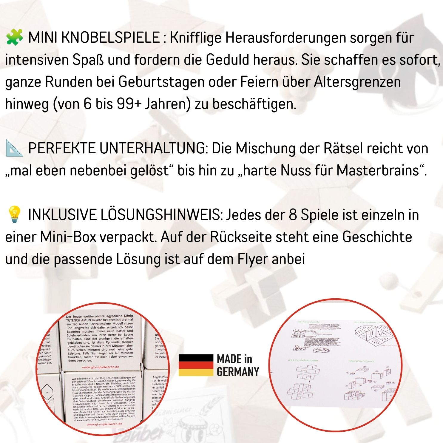 GICO Knobelspiel Klassiker Set 3 - 8 Geduldspiele in Geschenkverpackung - 2182