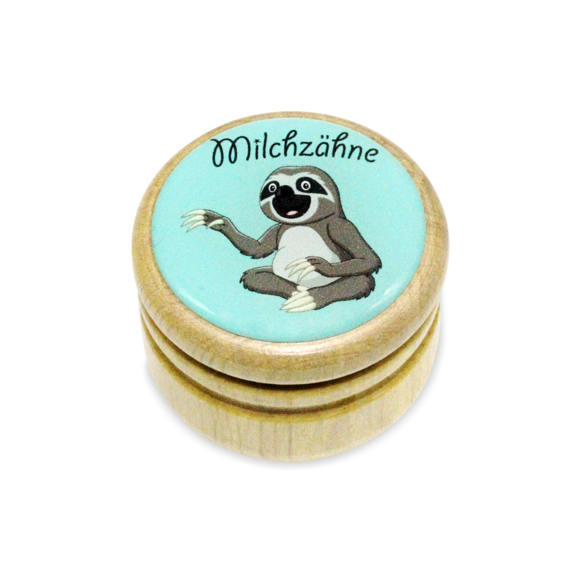 Milchzahndose Faultier Zahndose Milchzähne Bilderdose aus Holz mit Drehverschluss 44 mm ( Faultier )- 7009