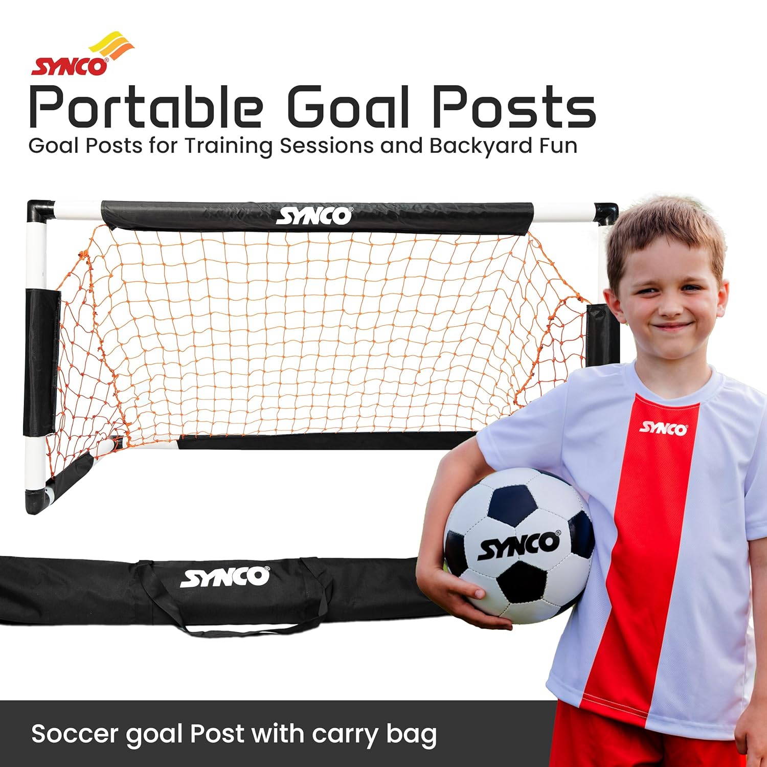 Synco Fußballtor 120x60 cm für Kinder – Tragbares Tor mit Tasche 1041
