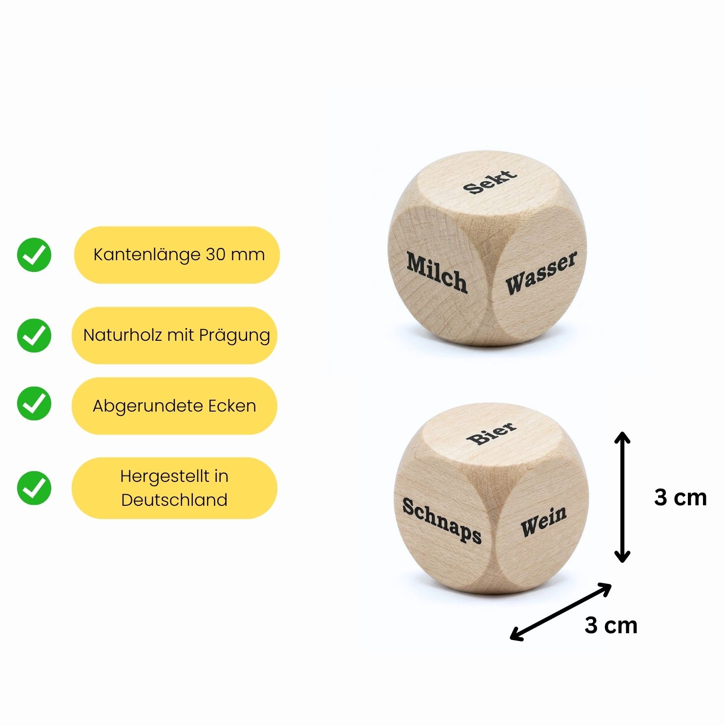 Was trinken? Holzwürfel 30 mm Trinkwürfel - 1 Stück - 4137