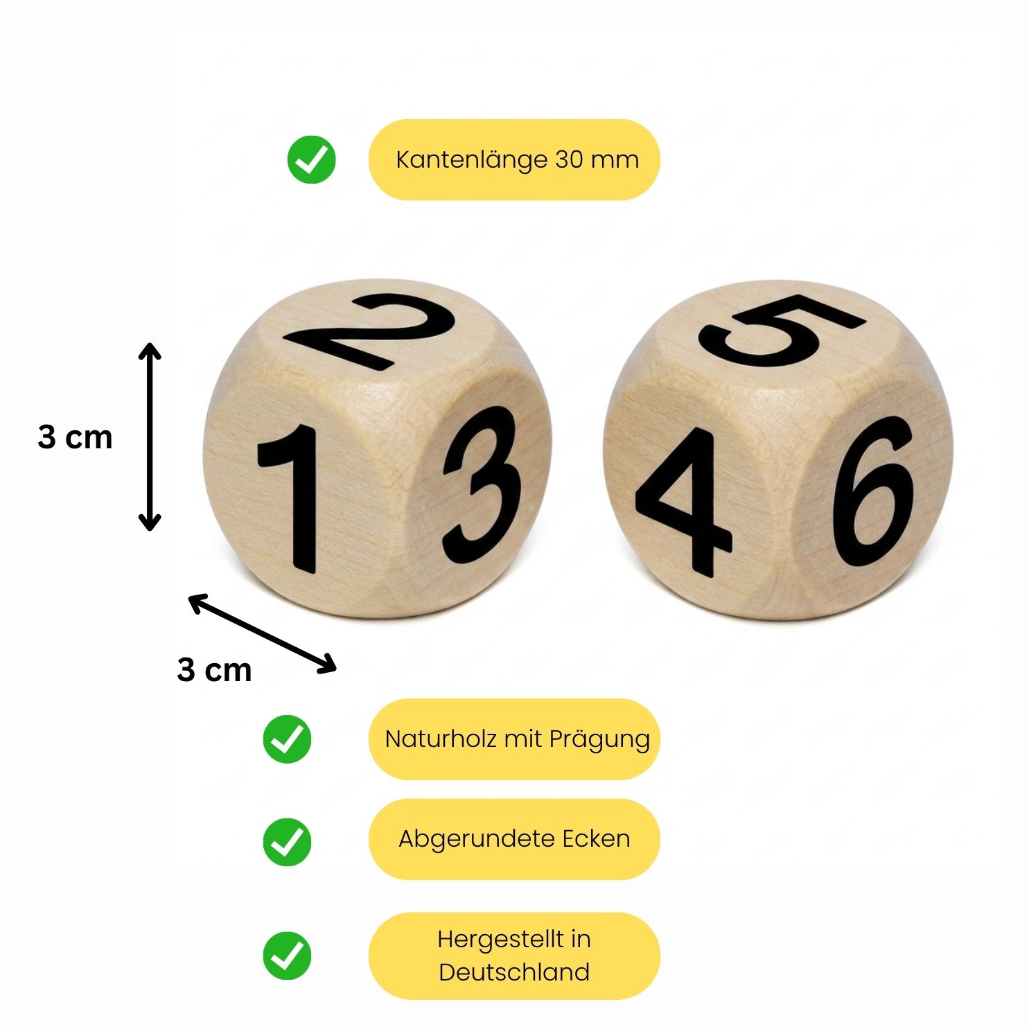 1–6 Holzwürfel Natur 30 mm – Zahlenwürfel aus Holz 1 Stück 4135