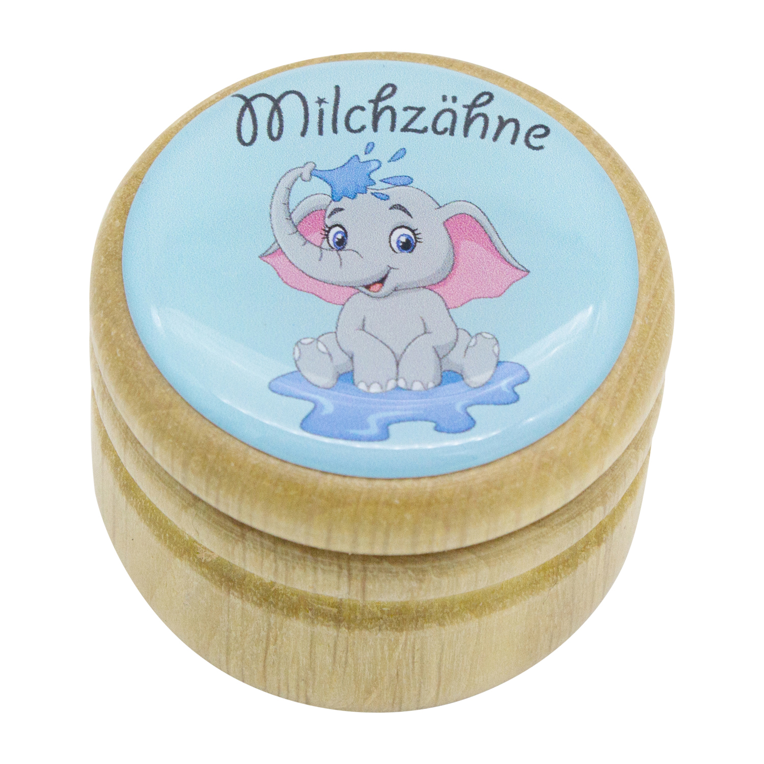 Milchzahndose Elefant Zahndose Milchzähne Bilderdose aus Holz mit Drehverschluss 44 mm ( Elefant )- 7017