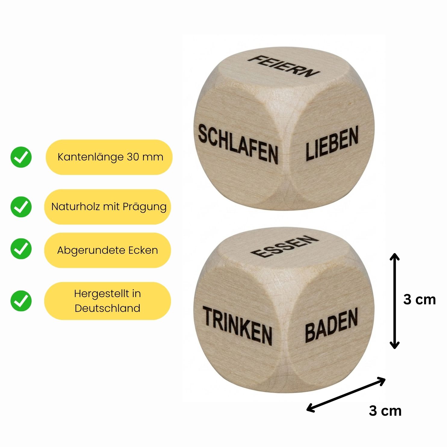 Was tun Würfel Holzwürfel Natur 30 mm – Freizeit- und Impulswürfel aus Holz - 1 Stück - 4133