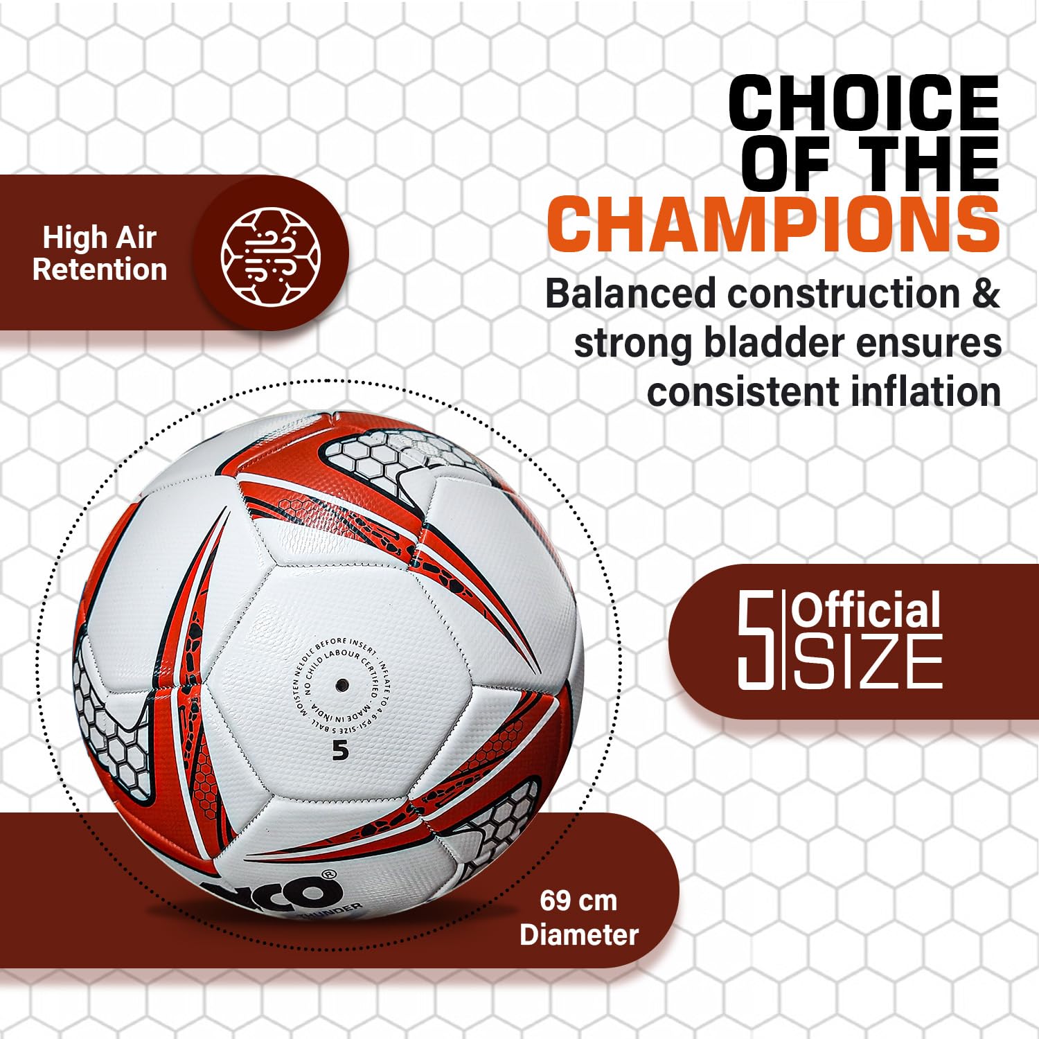 Synco Thunder Fußball – Größe 5  vernäht 32 Panel Ball 1008