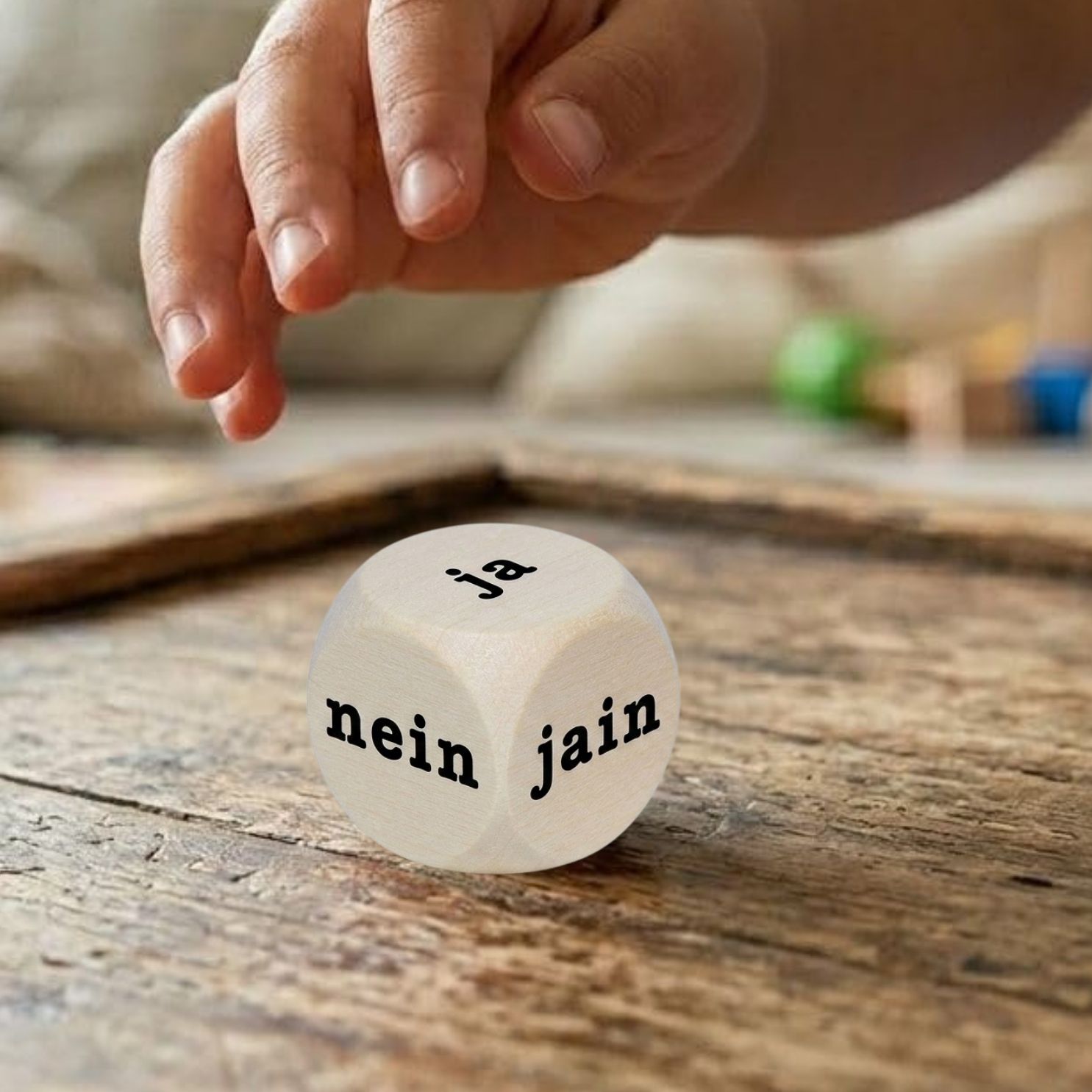 Ja Nein Jain Holzwürfel Natur 30 mm – Entscheidungswürfel aus Holz 1 Stück  - 4134