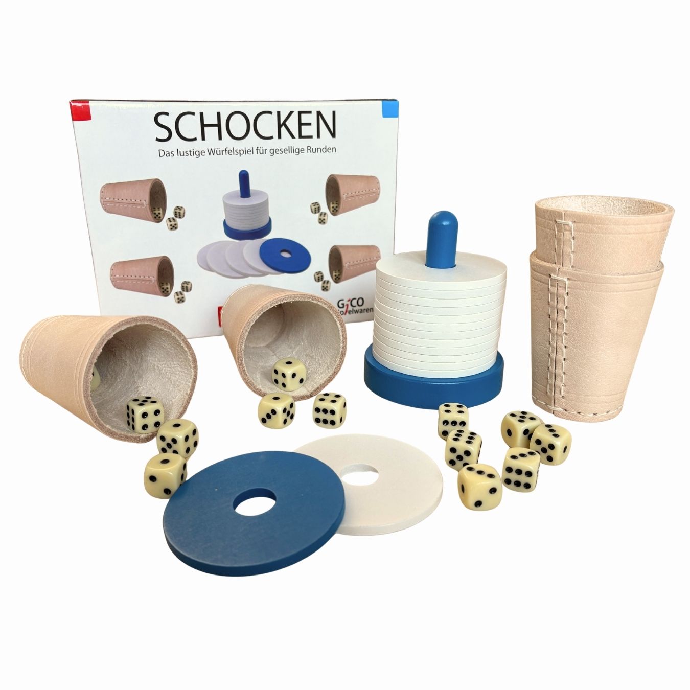 GICO Schocken Set Komplett - Schockbesteck, 4 Würfelbecher mit Würfeln - Jule Meiern Maxen Mörkeln - 7959
