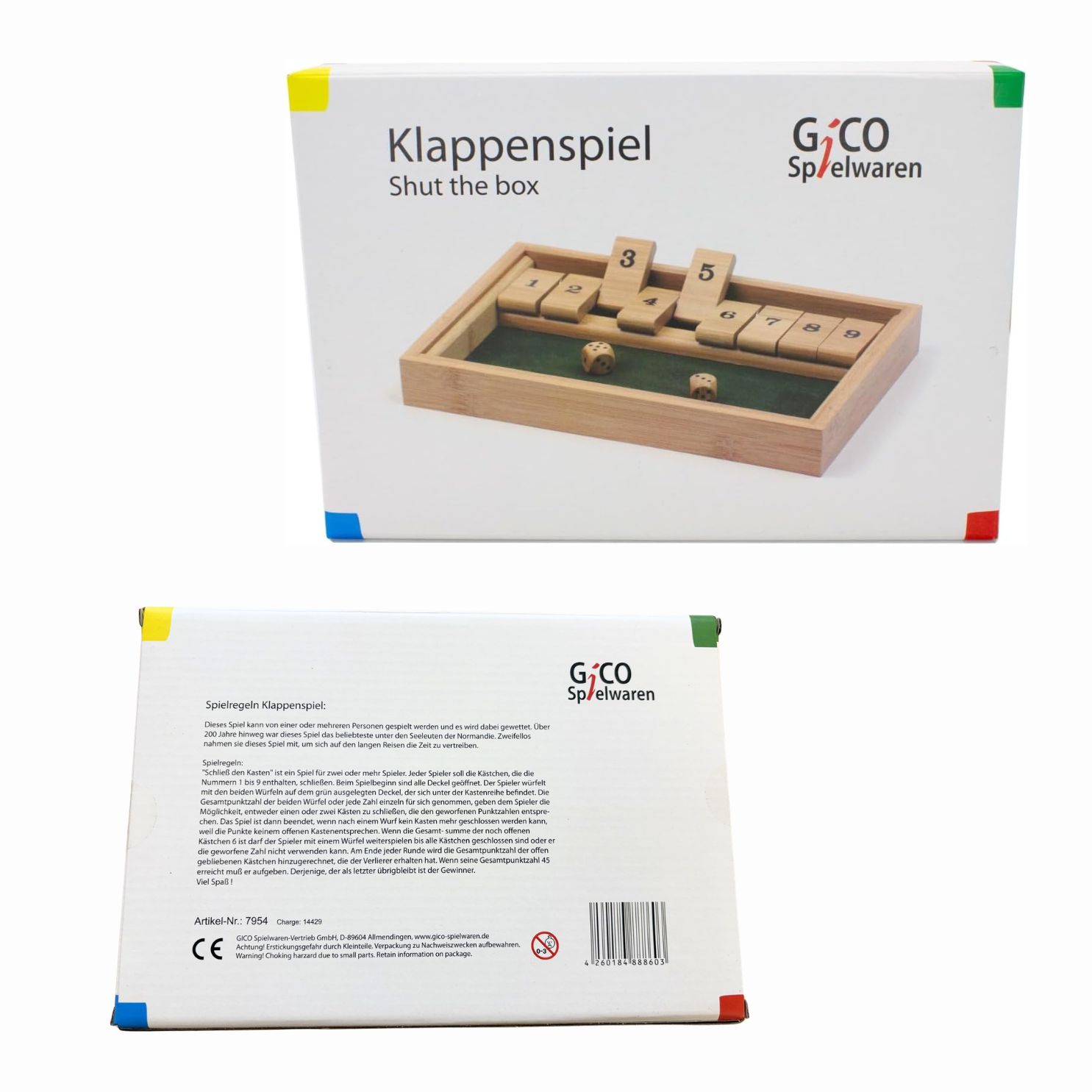 Shut The Box 9er Würfelspiel aus Holz für Kinder und Erwachsene Klappenspiel - 7954