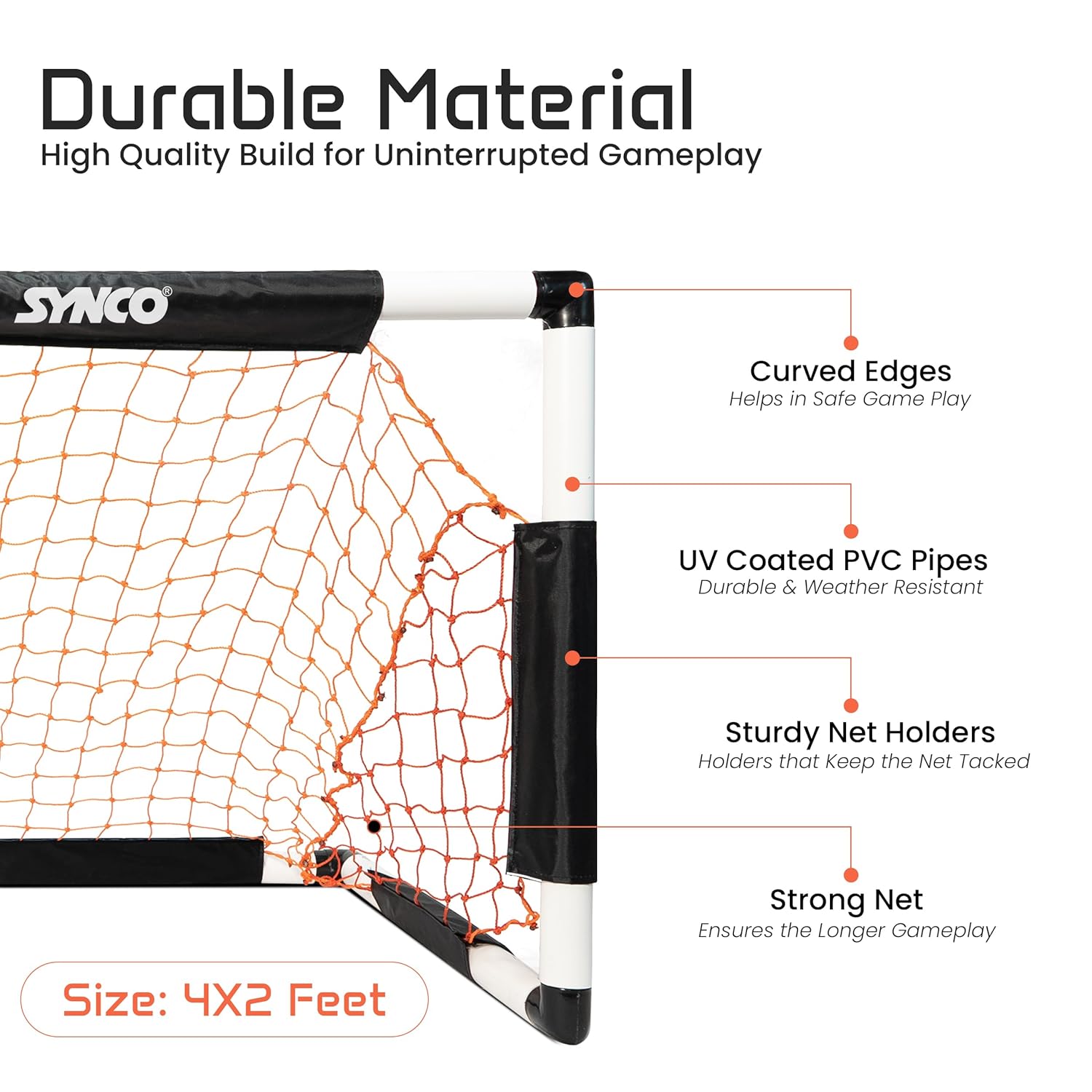 Synco Fußballtor 120x60 cm für Kinder – Tragbares Tor mit Tasche 1041