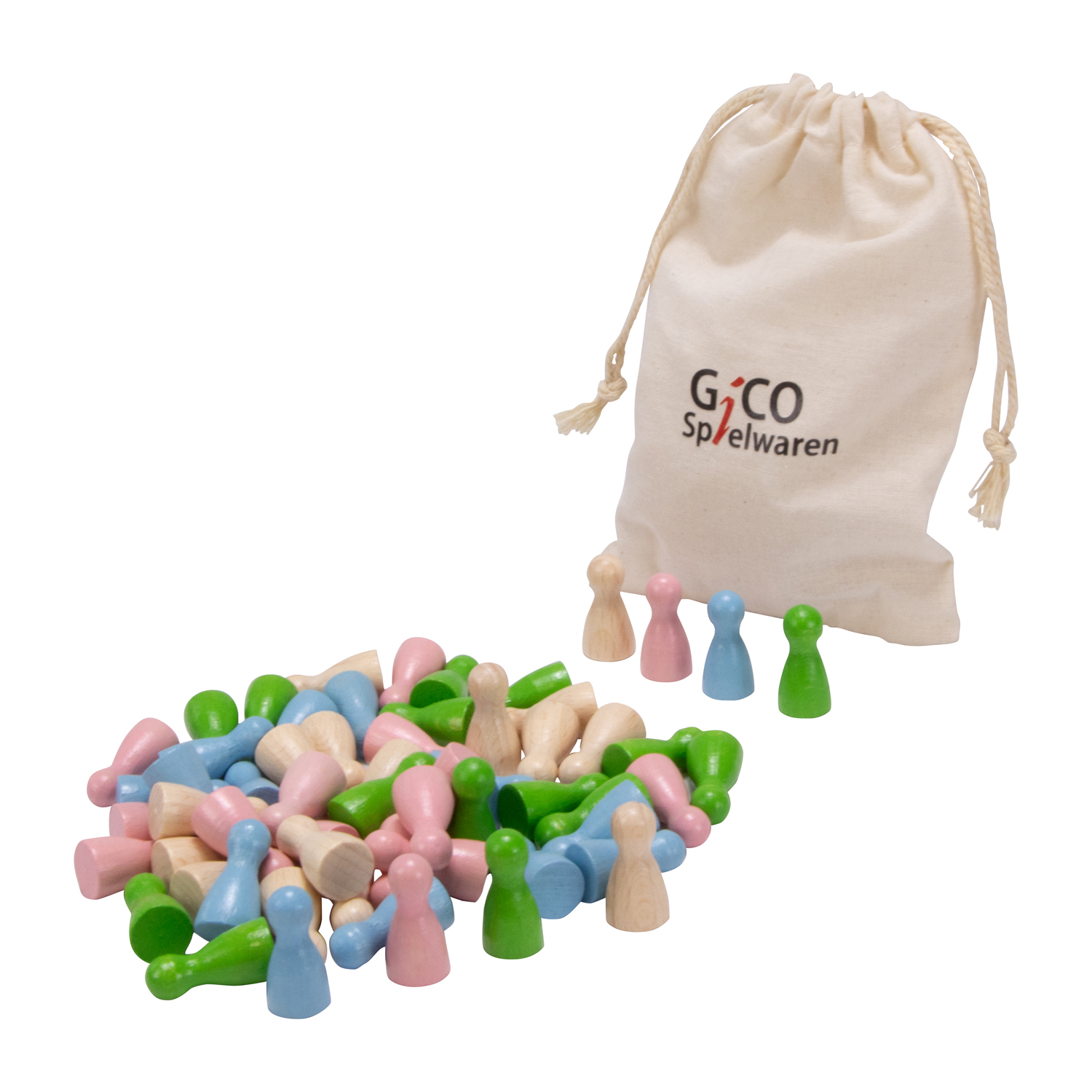 60 Halmakegel 24x12 aus Holz, vier helle Farben - 2137