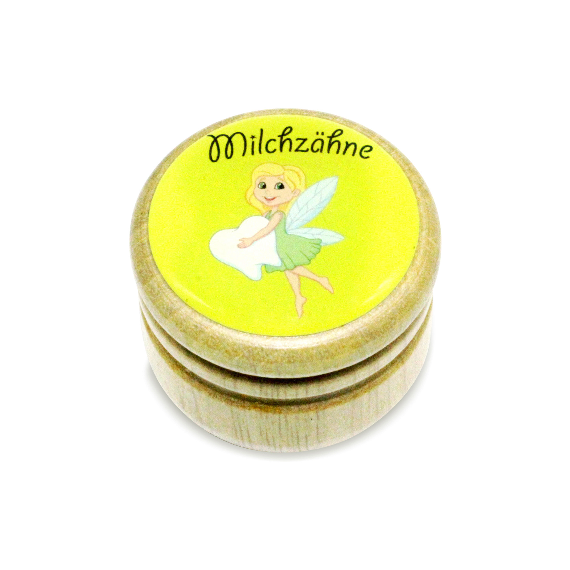 Milchzahndose Zahnfee Zahndose Milchzähne Bilderdose aus Holz mit Drehverschluss 44 mm ( Zahnfee ) - 7015