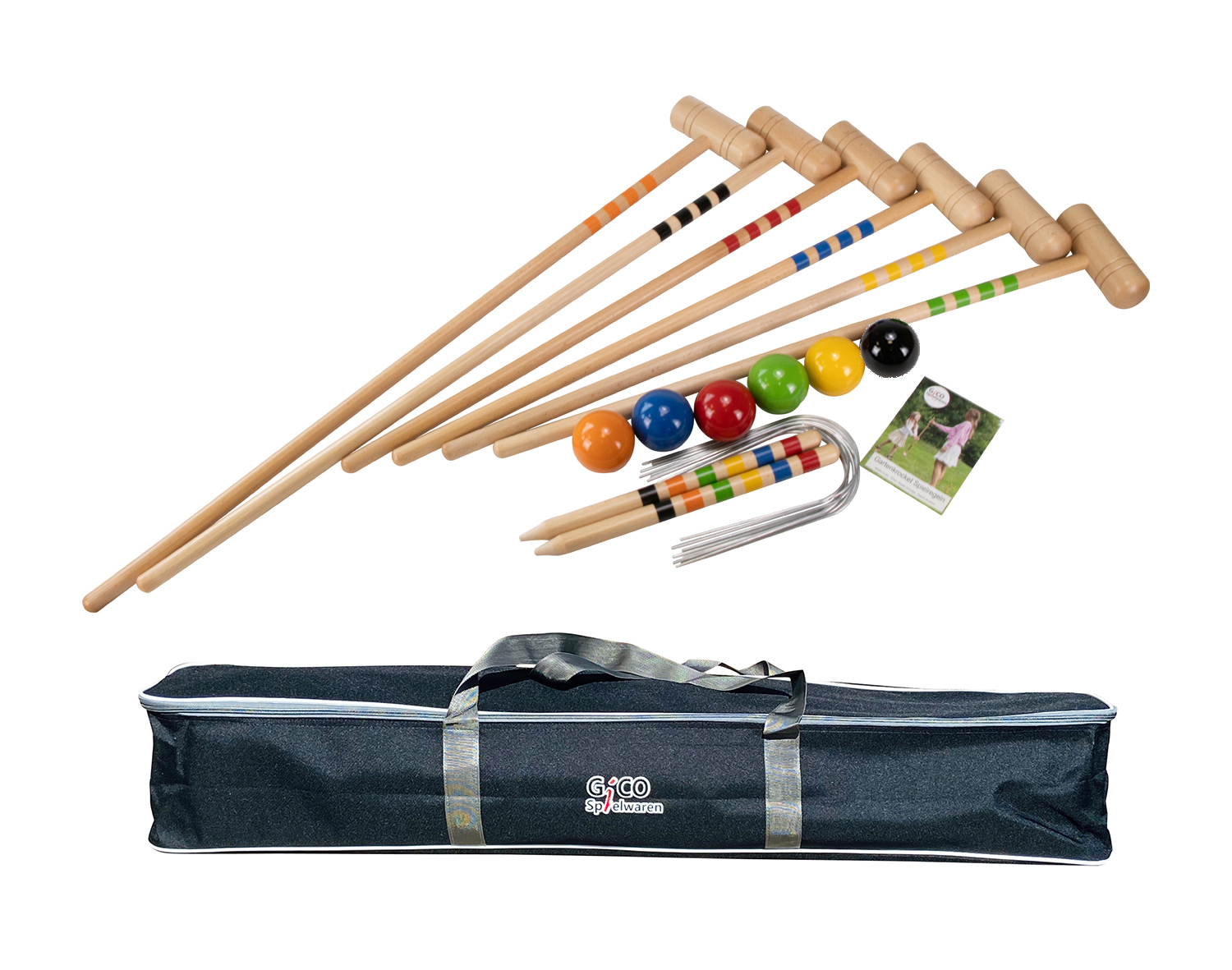 GICO Krocket Set Family 6 Spieler,  2x100cm,4x80 cm in Transporttasche -3236
