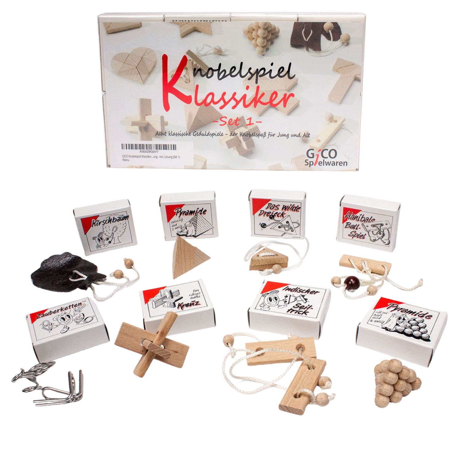 GICO Knobelspiel Klassiker Set 1 - 8 Geduldspiele in Geschenkverpackung - 2180