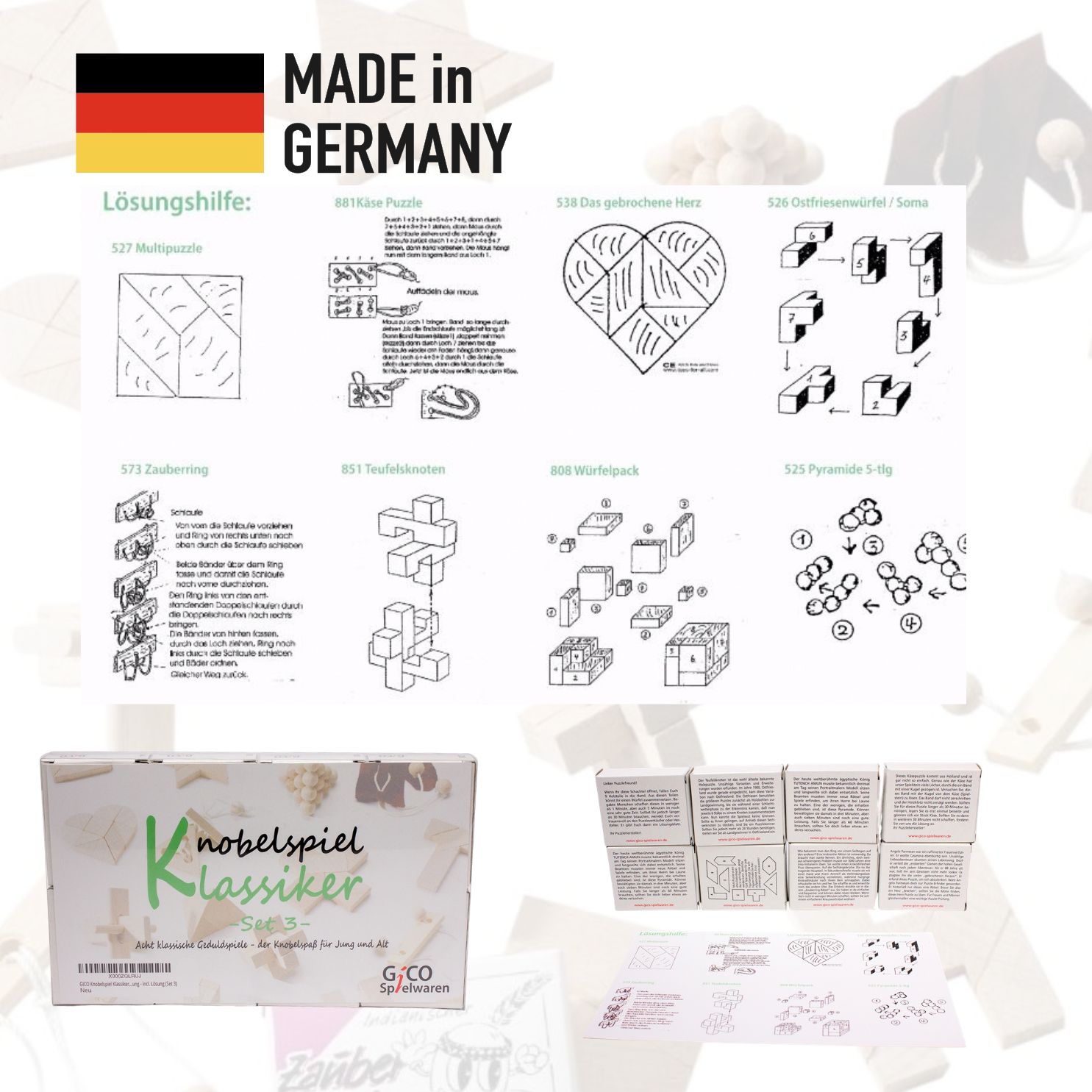 GICO Knobelspiel Klassiker Set 3 - 8 Geduldspiele in Geschenkverpackung - 2182