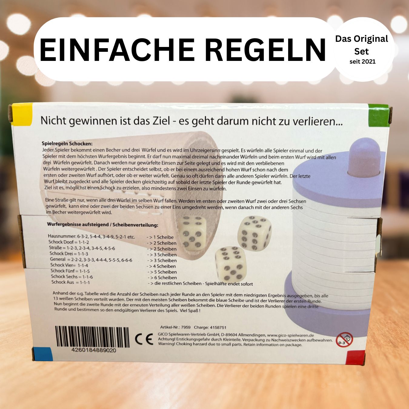 GICO Schocken Set Komplett - Schockbesteck, 4 Würfelbecher mit Würfeln - Jule Meiern Maxen Mörkeln - 7959