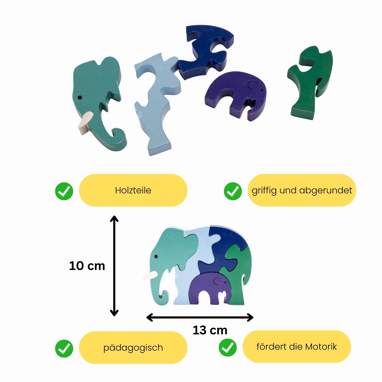 Tier Holzpuzzle Elefantenfamilie pastell für Kinder -  3940
