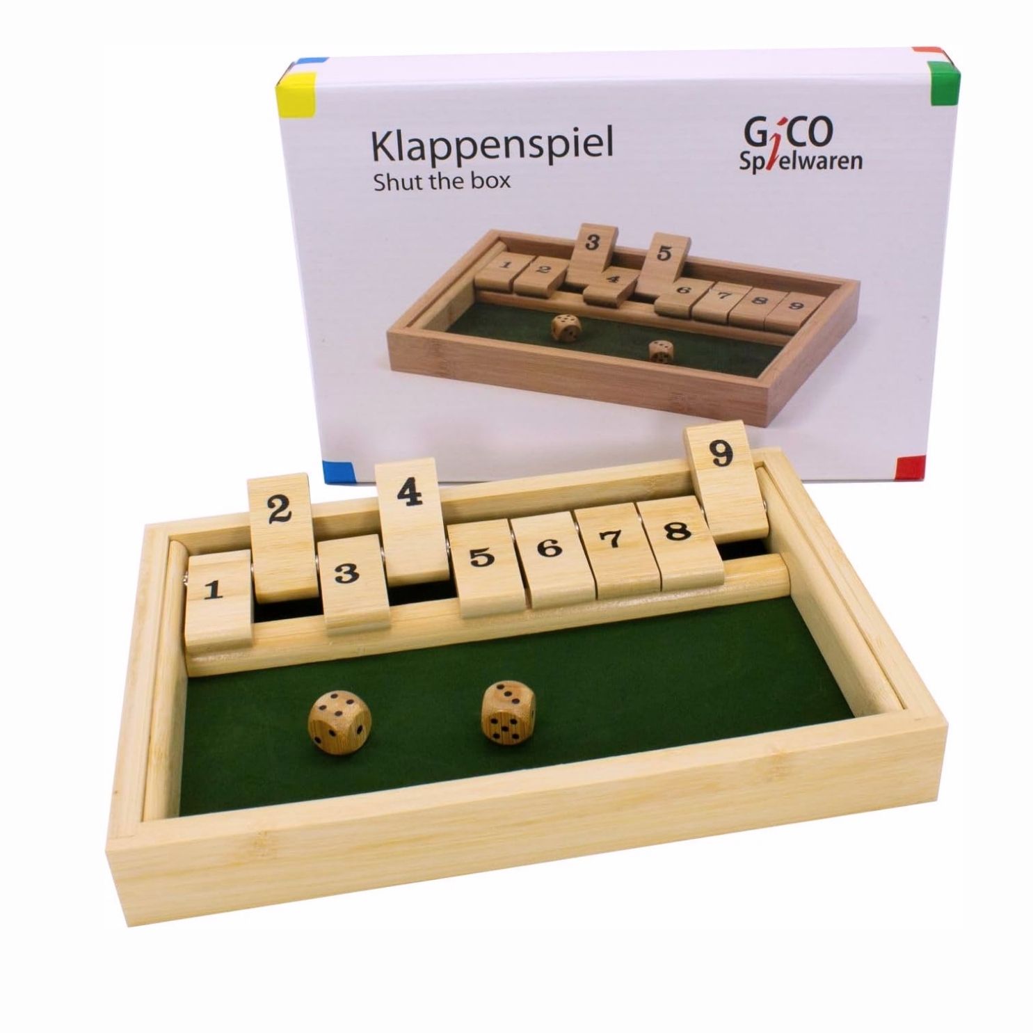 Shut The Box 9er Würfelspiel aus Holz für Kinder und Erwachsene Klappenspiel - 7954