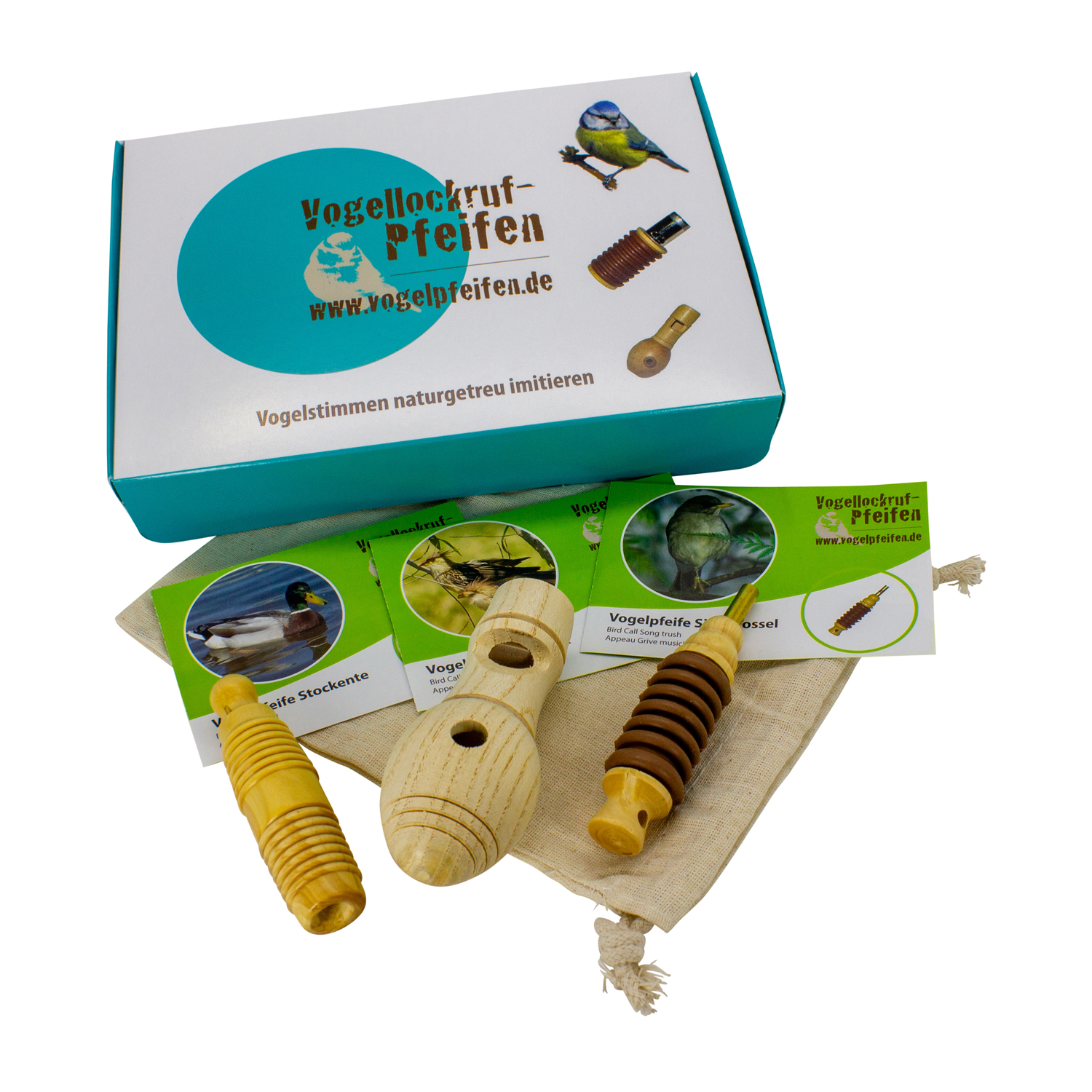 Vogelpfeifen Set No.1 mit 3 Vogelstimmen Singdrossel,Stockente, Kuckuck - V201