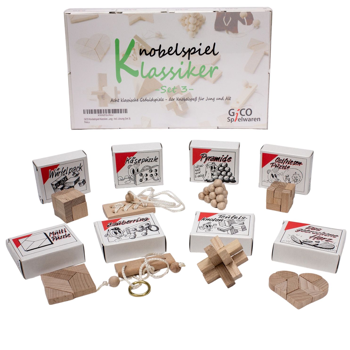 GICO Knobelspiel Klassiker Set 3 - 8 Geduldspiele in Geschenkverpackung - 2182