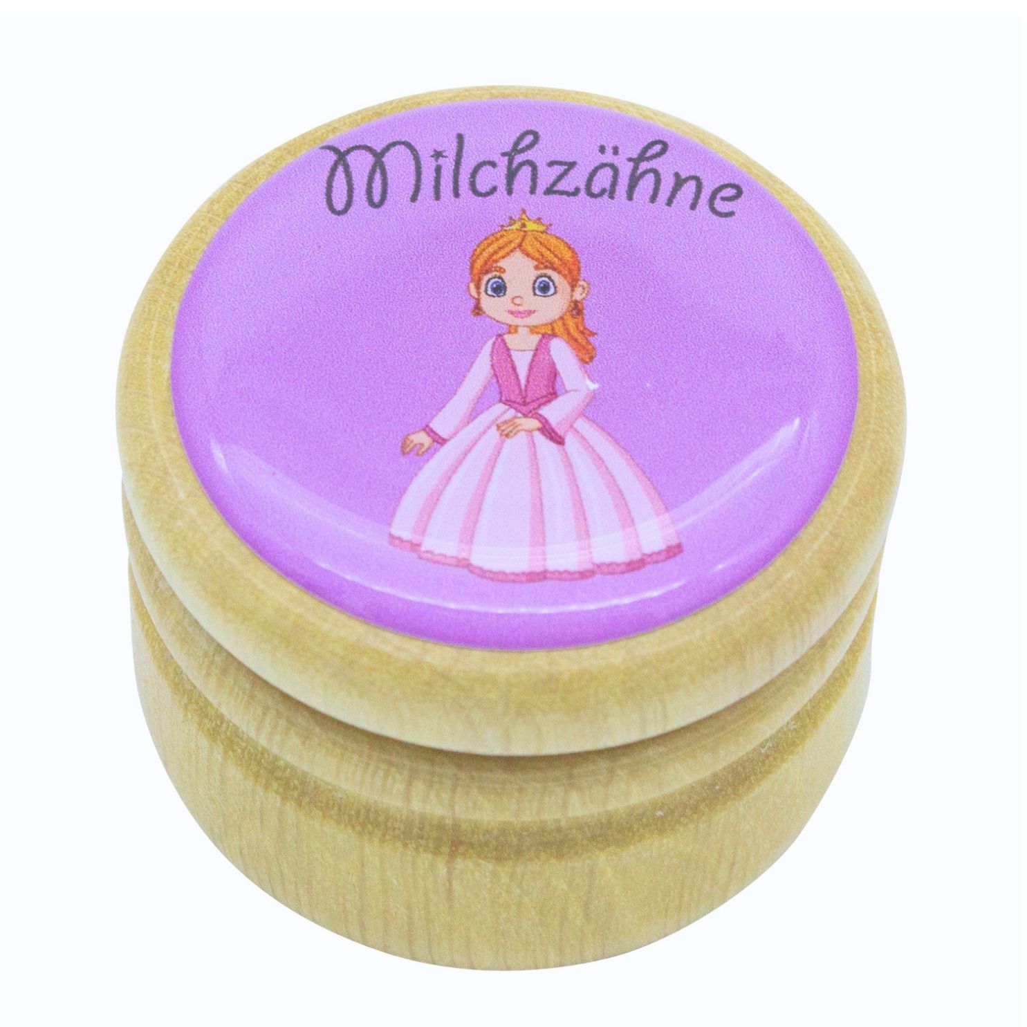 Milchzahndose Prinzessin Zahndose Milchzähne Bilderdose aus Holz mit Drehverschluss 44 mm ( Prinzessin) - 7026