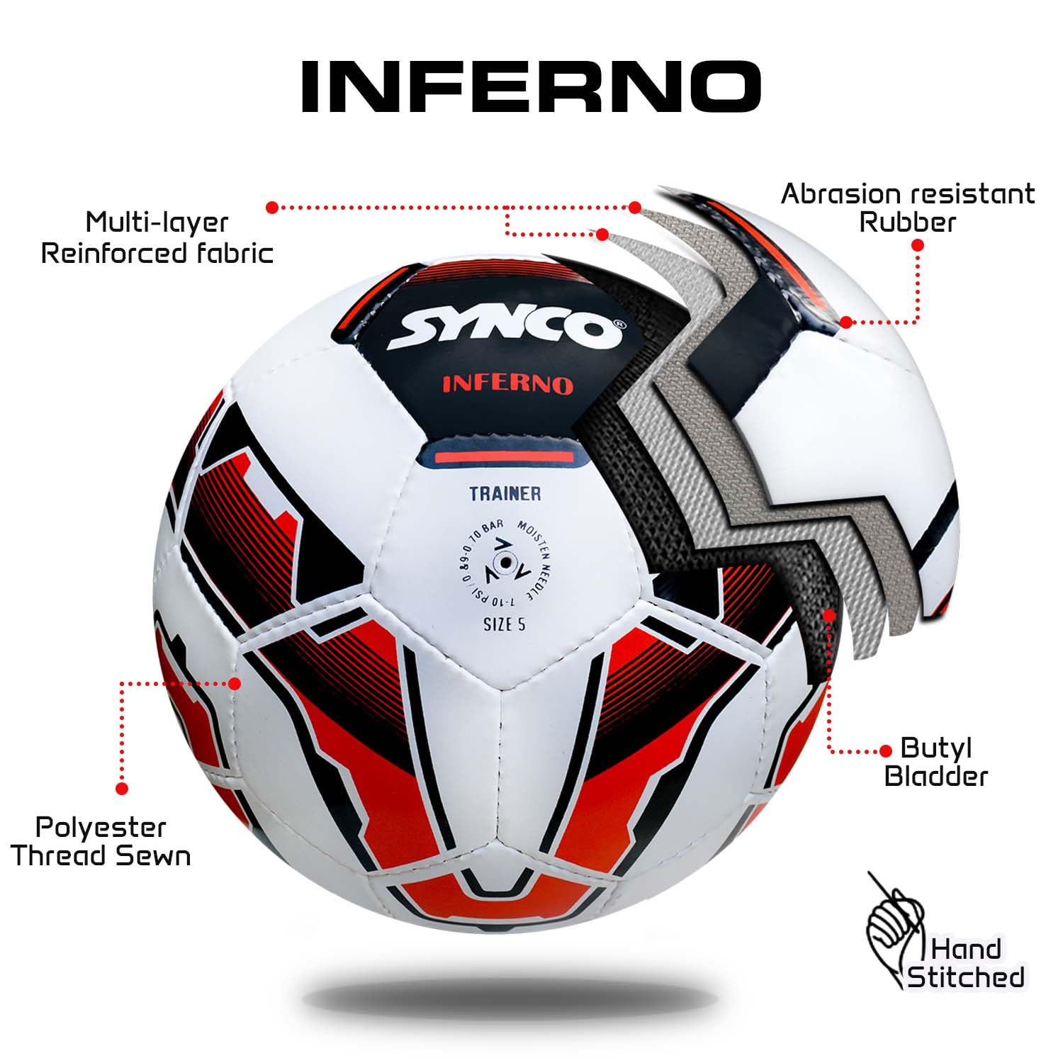 Synco Inferno Fußball Größe 5 – Weiß Trainingball für Profis - 1007